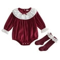thumbnail image 3 of FYDUU Baby Girls Christmas Clothes Long Sleeve Velvet Romper Bodysuit Onesie Lace Trim Stockings Holiday Party Birthday Photoshoot Outfit 18-24 Months, 3 of 9