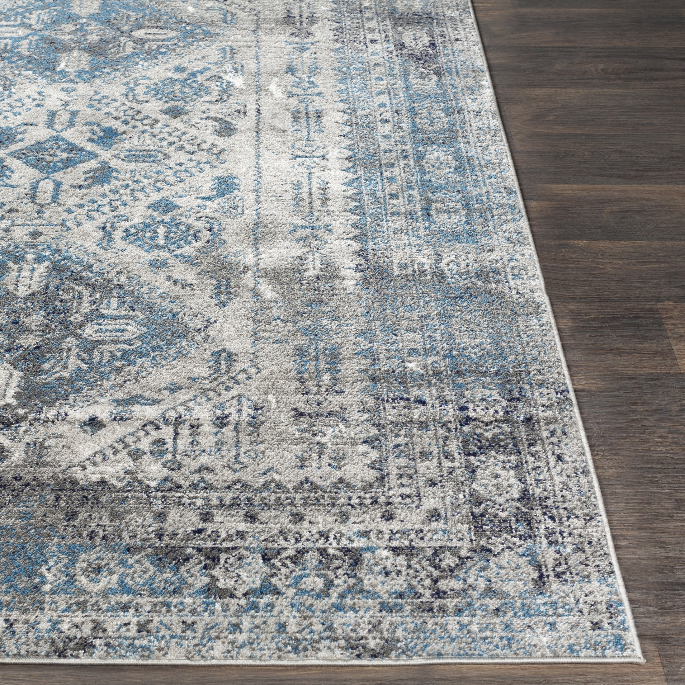 Livabliss Area Rugs for Living Room, 5ft Round Monte Carlo Traditional Blue Round Rug, Bedroom Dining Room Home Decor Stain Resistant Carpet (5'3" x 5'3")