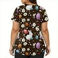 thumbnail image 4 of OIOLOYJM Easter Scrubs Tops for Women Happy Medical Bunny Eggs Print Tops Short Sleeve V Neck Shirt Soft Oversized T Shirts with 2 Pockets Coffee XL, 4 of 5