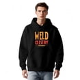 thumbnail image 1 of Men's Long Sleeve Hoodie Pullover Sweatshirt with Pockets - Bold ' WELD CLESTRY ' Design in Orange/Red with ' HASHTAGING ' Detail, 1 of 7