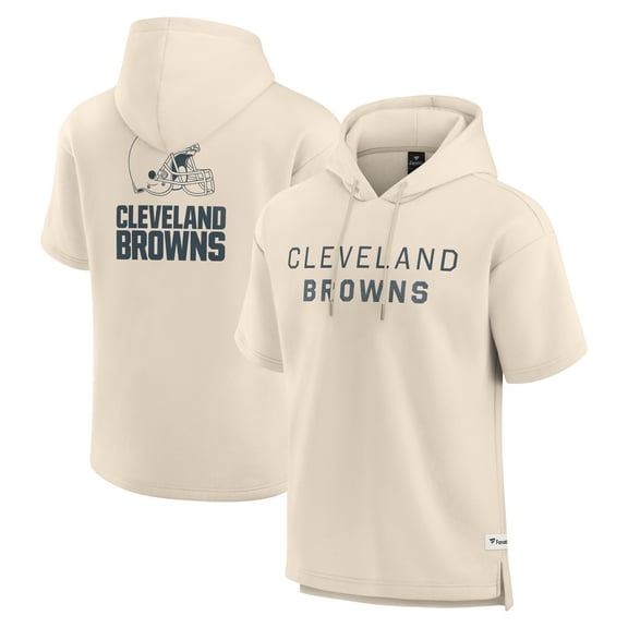 Men's Fanatics Cream Cleveland Browns Elements Future Ground Lettering Short Sleeve Pullover Hoodie