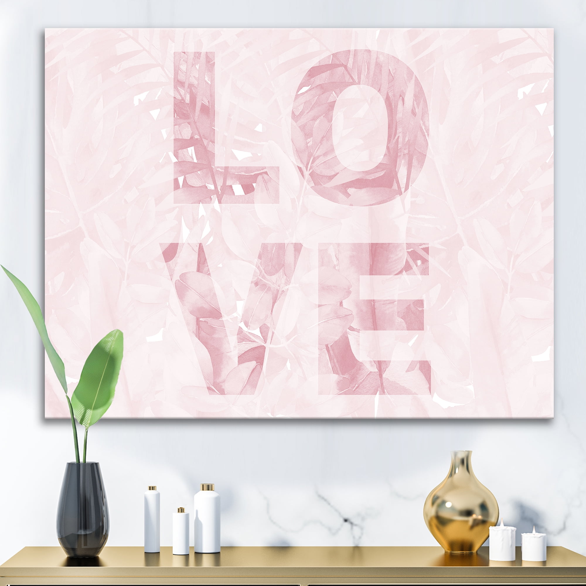Designart ' Pink Pastel Love Abstract ' Shabby Chic Canvas Wall Art Print