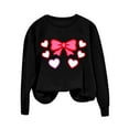 thumbnail image 3 of Valentine Crewneck Sweatshirts Womens Long Sleeve Cute Valentines Day Sweater Pullover Heart Bow Holiday Outfits, 2XL Black, 3 of 5