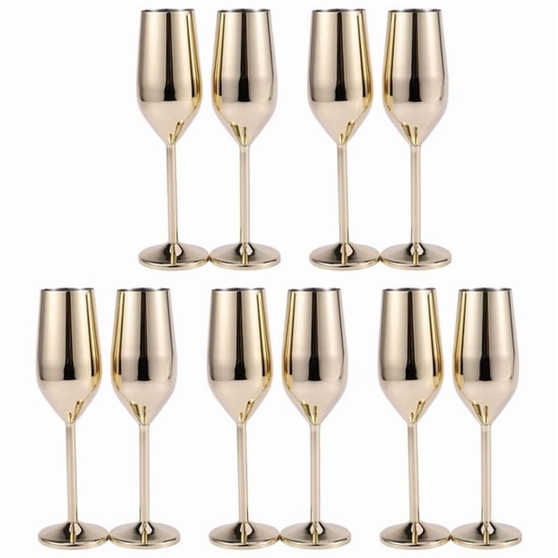 10 Unids Copas de Champaña Inoxidables Una Prueba de Golpes Cepillado Oro Boda Tostado Flautas de Champán Copa