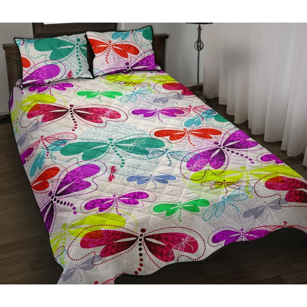 Juego de cama edredón con estampado de libélulas de colores