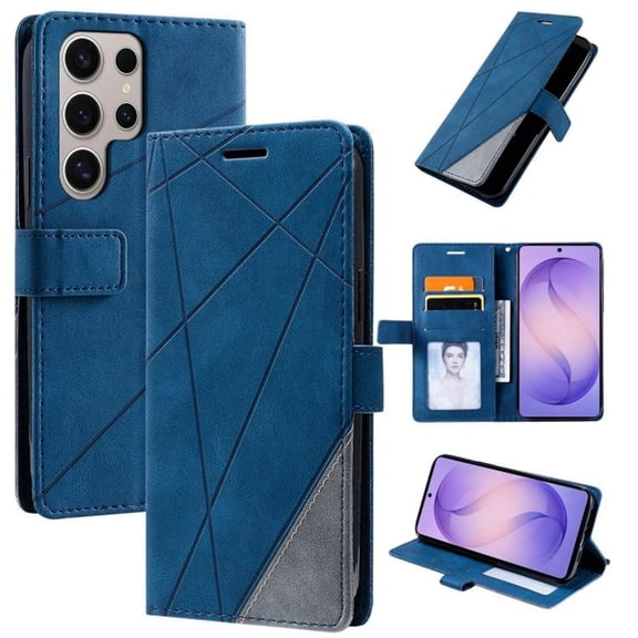 For Samsung Galaxy S26 Ultra 5G Wallet Phone Case With Card Holder Magnetic Closure Folio Splicing PU Leather Flip Case,Blue,For Galaxy S26 Ultra 5G