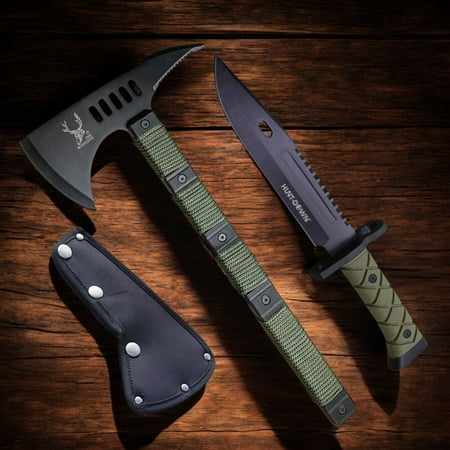 2pc Hunting Survival Set Fixed Blade Knife Axe Hatchet Camping Outdoor
