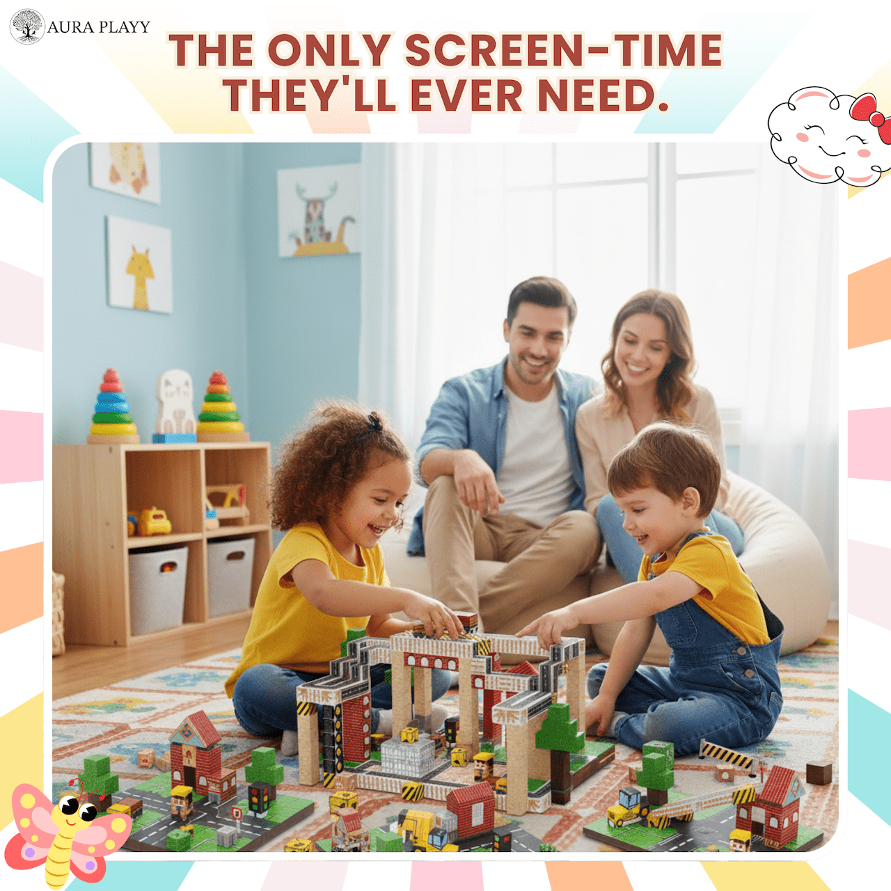 AURA PLAYY Magnetic Building Blocks for Kids: 100 PCS 3D Creative Construction Set | Strong Magnets, STEM Learning, Open-Ended Play, Fine Motor & Imagination Development, Safe Large Blocks Ages 3+