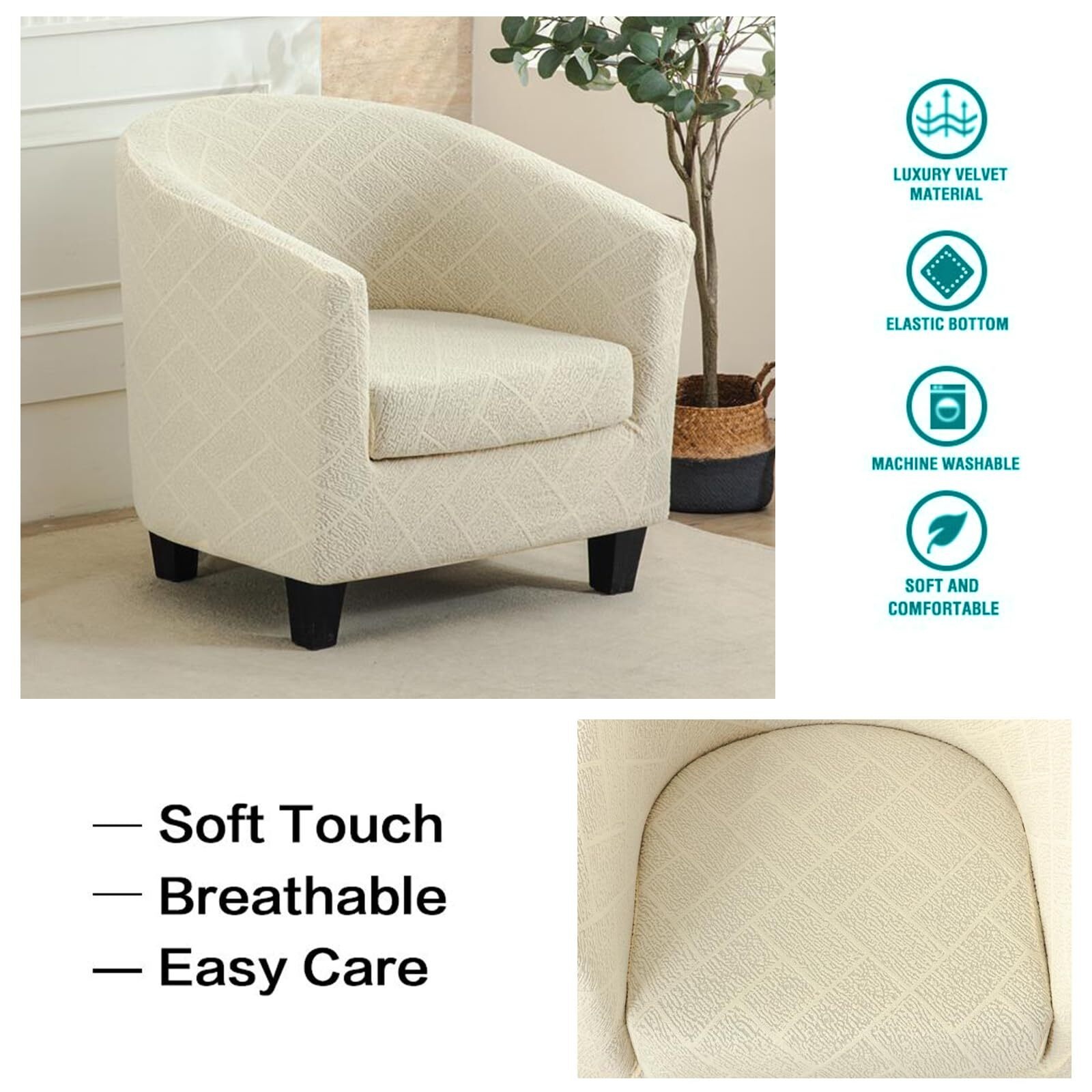 LKJYER Club Chair Slipcover 2-Piece Stretch Barrel Chair Slipcovers Tub Chair Slipcovers Soft Spandex Armchair Covers Swivel Chair Cover Sofa Cover Furniture Protector for Living Room