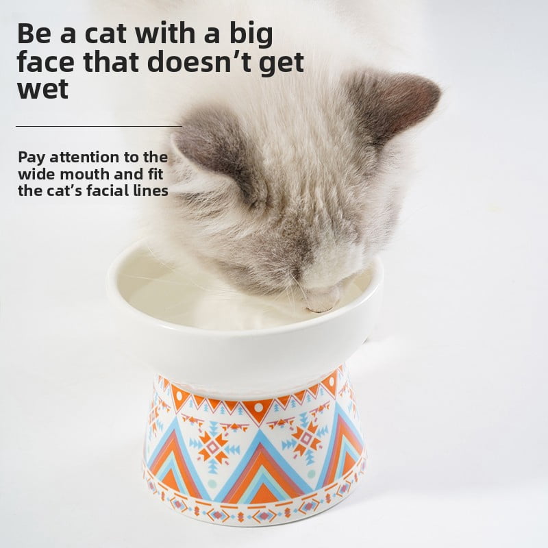 White Small Ceramic Raised Cat Bowls, Tilted Elevated Food or Water Bowls, Stress Free, Backflow Prevention, Dishwasher and Microwave Safe, Lead & Cadmium Free