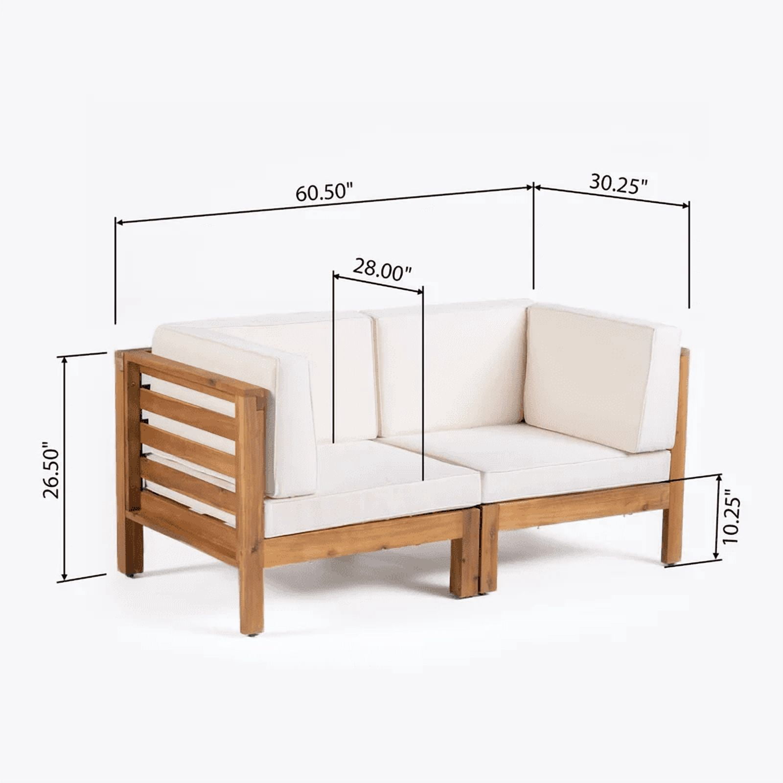 Mintazer 2-Piece Modular Outdoor Loveseat, Interlocking 2-Seat Sectional Sofa with Water-Resistant Beige Cushions, Natural