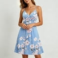 thumbnail image 6 of Women's Spaghetti Strap Summer Floral Vacation Dress, Boho V Neck Sleeveless Swing Wedding Guest Beach Dresses, 6 of 7