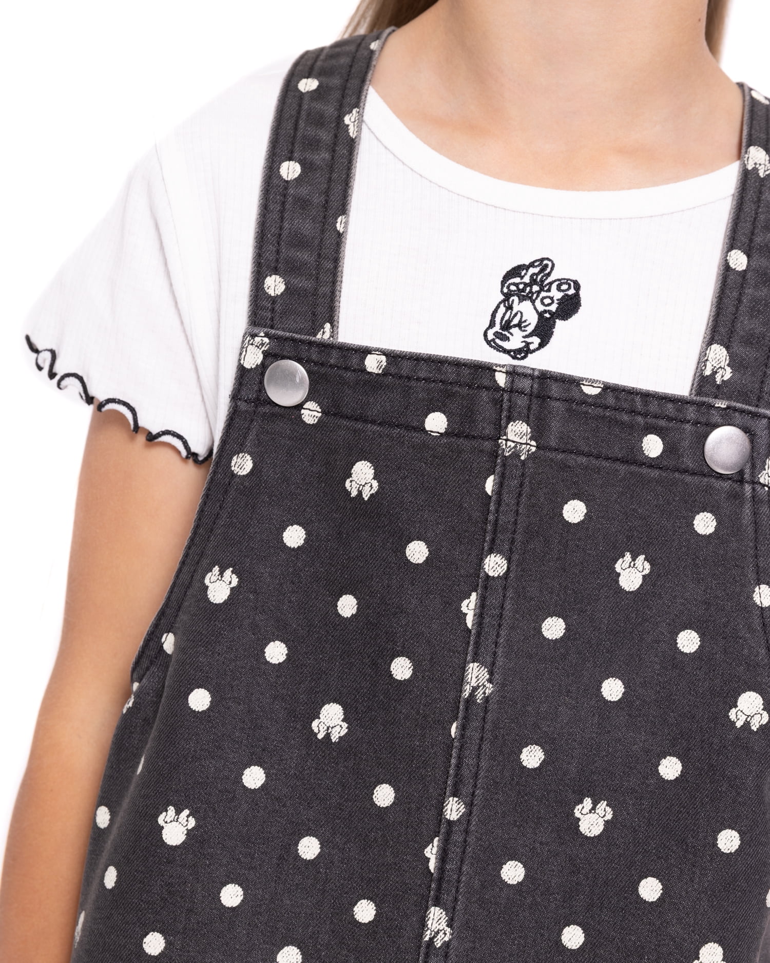 Minnie Mouse Girls Graphic Ribbed Tee and Denim Jumper Dress Set, 2 Piece, Sizes 4-12
