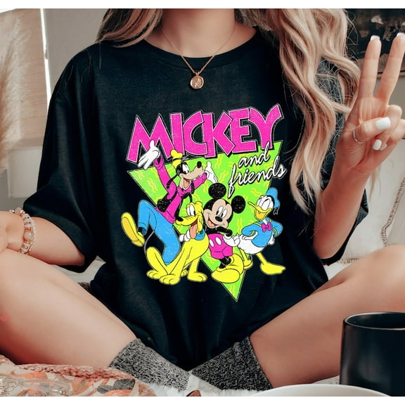 Disney Mickey And Friends Group Shot Neon Portrait Shirt, Disneyland Family Matching Shirt, Magic Kingdom Tee, WDW Epcot Theme Park Shirt