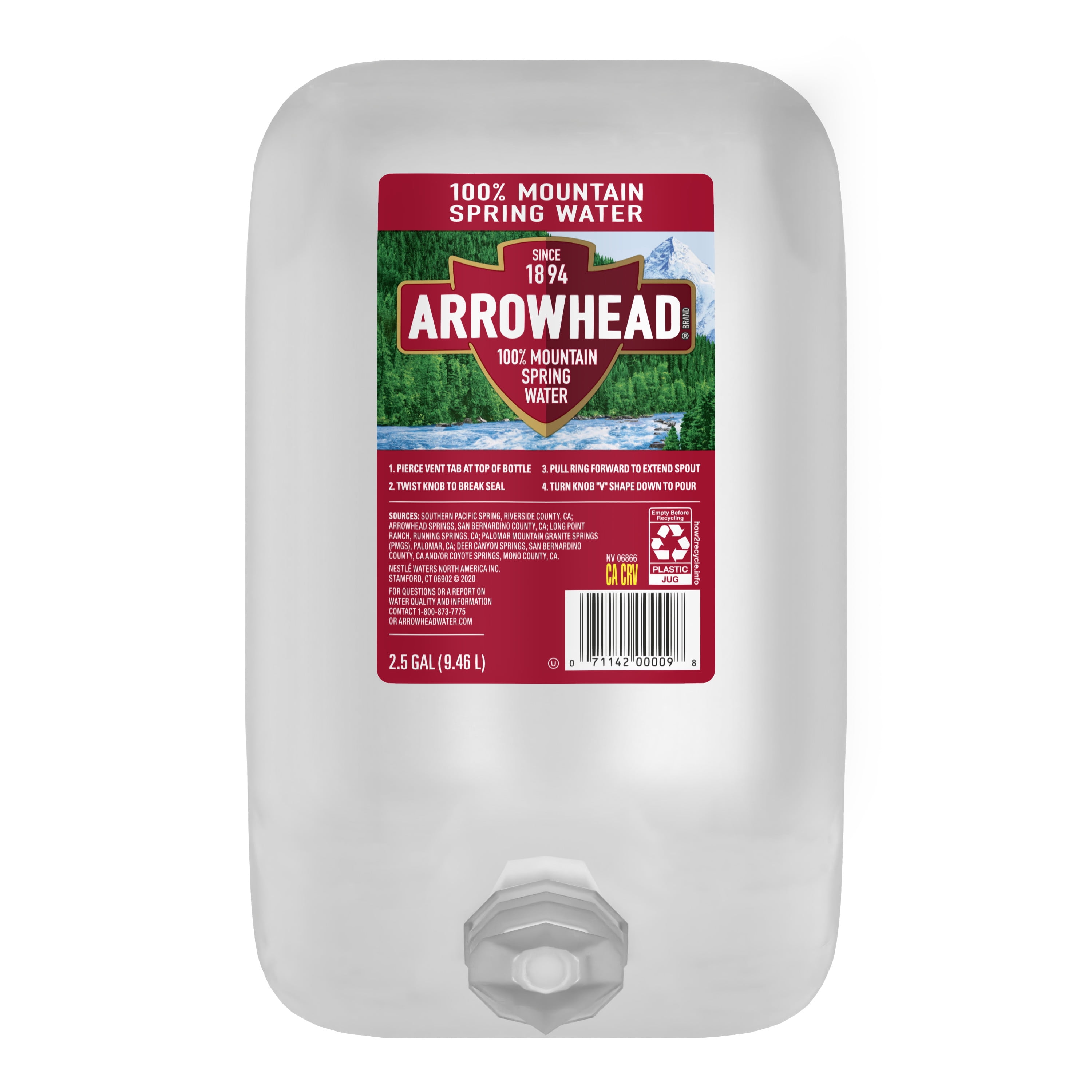 ARROWHEAD Brand 100 Mountain Spring Water, 2.5gallon plastic jug