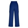 thumbnail image 6 of KHONTS Women's Linen Pants with Cargo Pockets Straight Wide Leg Summer Pants Elastic High Waist Casual Trousers Blue L, 6 of 7