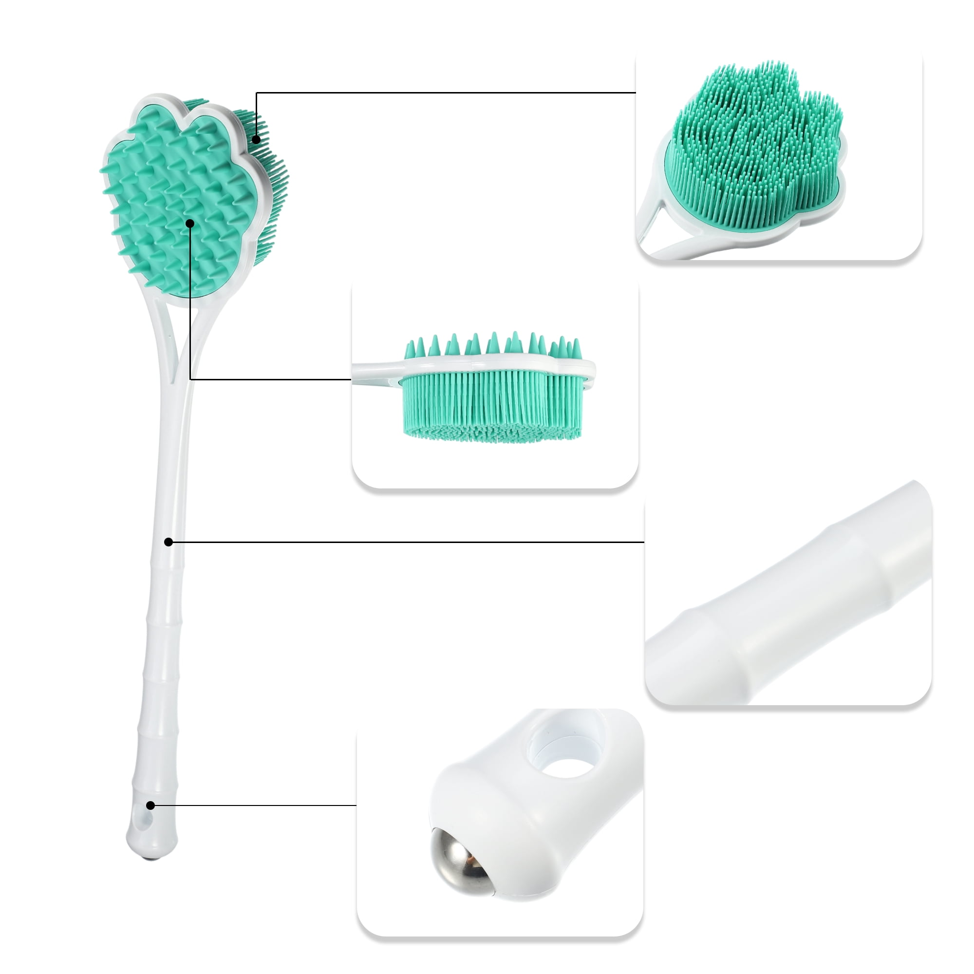 Unique Bargains Double Side Long Handle Bath Brush for Shower 15.75" 1Pc Green