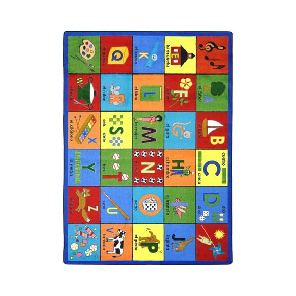 Joy Carpet Kid Essentials Language and Literacy Bilingual Phonics Rug Rectangle Multicolor 5'4" x 7'8"