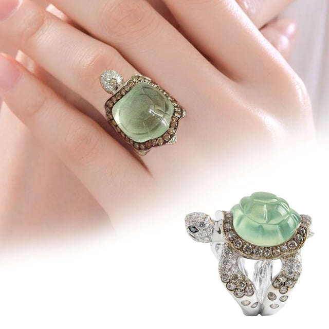 Anillo de tortuga para mujeres y niñas, anillo de tortuga con animales de cristal, joyería para el día de la madre, regalos para mamá