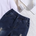 thumbnail image 6 of Little Outfits For Boys Children Minimalist Letter Long Sleeved Hooded Sweatshirt Denim Pants Comfortable And Loose Casual Two Piece Going Out Sets Size 7-8T, 6 of 7