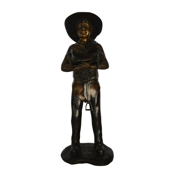 Cowboy Holding a Saddle Bronze Statue  -  Size: 12"L x 11"W x 32"H.