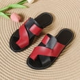 thumbnail image 4 of Flip Flops for Women Color Block Strappy Flat Sandals Lightweight Casual Slip on Summer Beach Shoes Red Size 9, 4 of 7