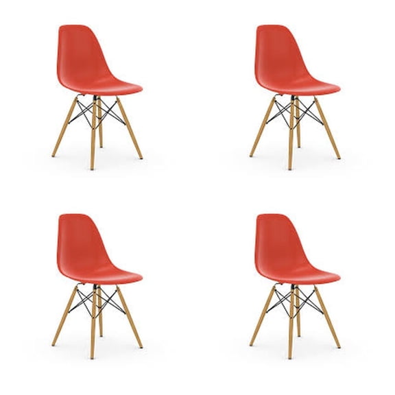 Eiffel Dining Chair with Wood Base - Red