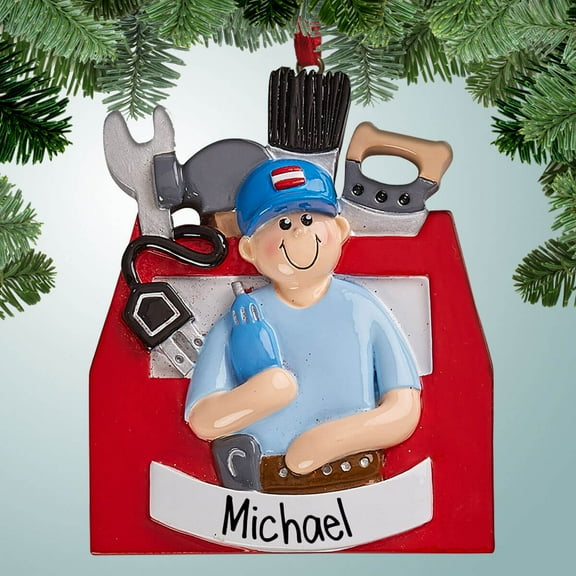 Handyman Construction Worker with Tools Banner - Personalized Christmas Ornament for Contractor Mr. Fix It - Great Gift Ideas