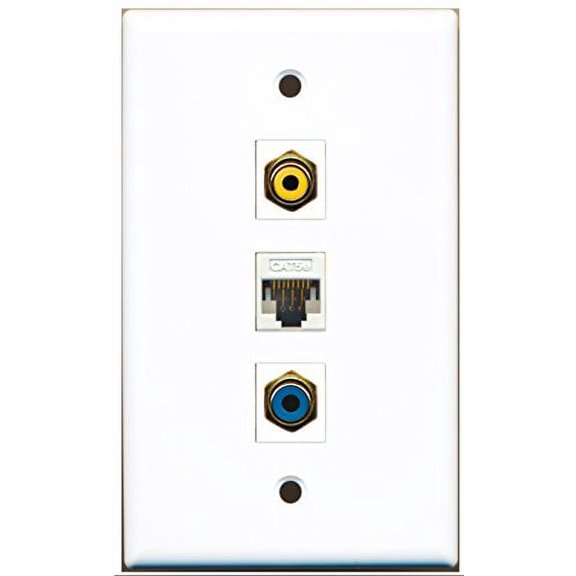 RiteAV - 1 Port RCA Yellow and 1 Port RCA Blue and 1 Port Cat5e Ethernet White Wall Plate