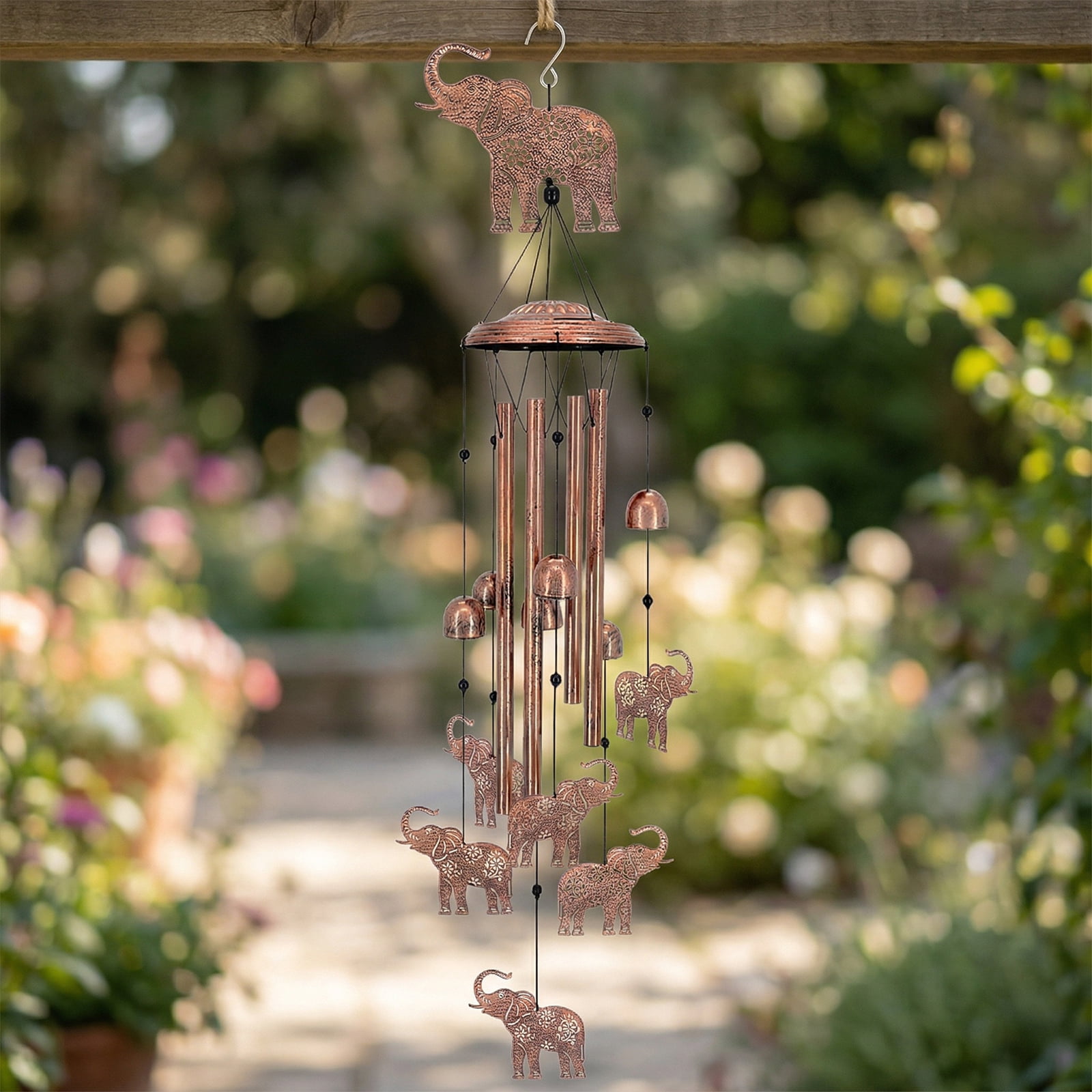 Yucurem Elephant Wind Chime for Outside, Handmade Metal Garden Wind Chimes, Melodic Weatherproof Wind Bell for Patio Porch Decor