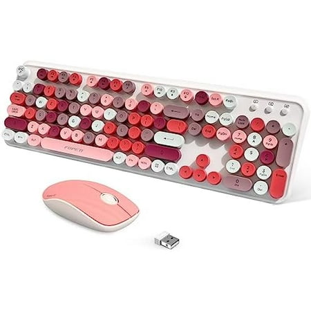 2.4GHz Wireless Keyboard and Mouse Set with Switch Button – Full-Size Keyboard – Compatible for Windows/Laptop/PC/Notebook/Smart TV and More – White Colorful