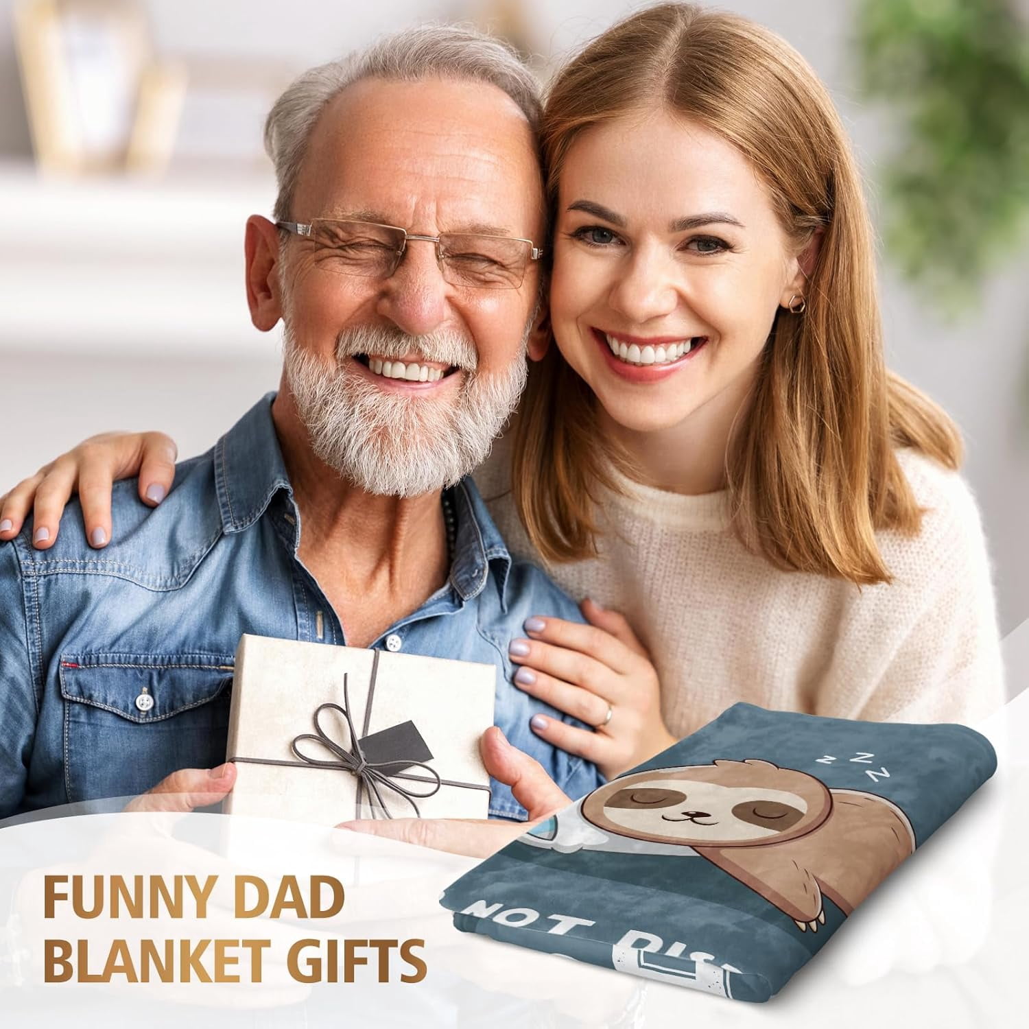 Funny Fathers Day Birthday Gifts for Dad, Dad is Charging Sloth Blanket, Present for Father from Daughter Son, Daddy Gifts for Fathers Day Christmas, Super Soft Throws Blanket for Father