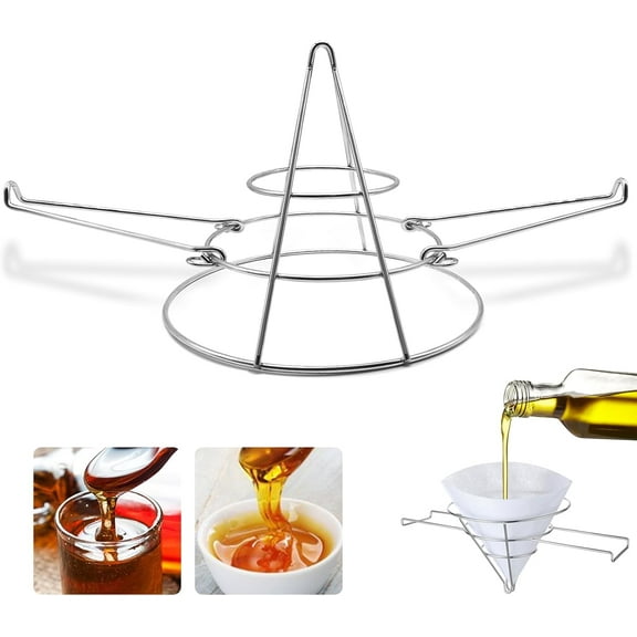 GCQ Cooking Oil Filter, 7.7 x 9.2 x 9.2" Fryer Oil Filter Deep Fryer Oil Filter Strainer, Cooking Oil Filter Strainer Deep Fryer Oil Filter Strainer Cone Holder Stand with Folding Arms