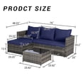 thumbnail image 3 of 3PCS Outdoor Patio Furniture Set, Wicker Rattan Conversation Sofa Sets w/Ottoman, Glass Table, All-Weather Anti-Slip Bistro Set with Detachable Soft Cushions, Dark Blue, 3 of 8
