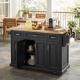 thumbnail image 3 of Homy Casa Rolling Kitchen Island Cart with 3 Drawers, 4-Door Storage Cabinet, Side Rack & Wheels, Black/Natural, for Kitchen, Dining Room, Coffee Bar, 3 of 7