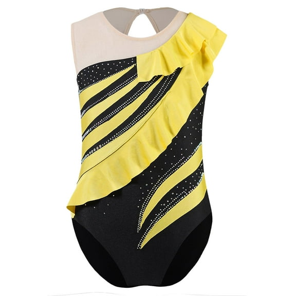 Aislor Kids Girls Dance Leotard Jumpsuit Gymnastics Sleeveless Shiny Rhinestones Bodysuit Dancewear Black 8