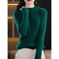 thumbnail image 4 of ManxiVoo Women Knit Pullover Semi High Neck Classic Stripe Thick Warm Soft Sweater for Everyday Comfort M Size Green, 4 of 8