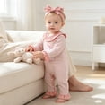 thumbnail image 6 of Staki Newborn Baby Girl Halloween Outfit Crew Knitted Long Sleeve Romper Jumpsuit with Headband Fall Clothes(Pink,6-12 Months), 6 of 9
