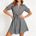 thumbnail image 4 of Ohufall Mini Dress for Women Striped Turndown Collar Dresses Short Sleeve Lace-up Fashion Casual Dress, 4 of 5