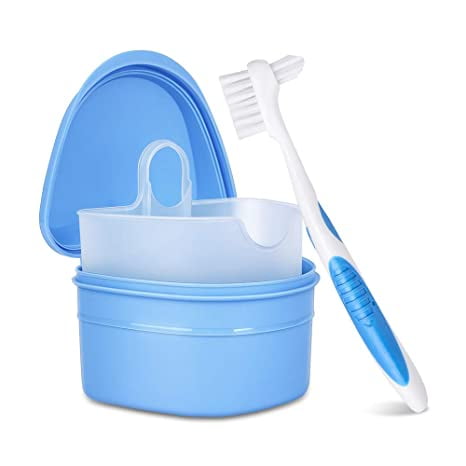 HEIBIN Trousse de Nettoyage pour Prothèses Dentaires et Brosse à Prothèses Dentaires (Bleu)