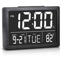 6.3" Digital Clock with Large Display, with Day and Date, Snooze, Temperature, 12H/24H, Adjustable Brightness for Desk, Wall Mounted, Living Room, Bedroom, Gift for Elderly, Seniors, Dementia