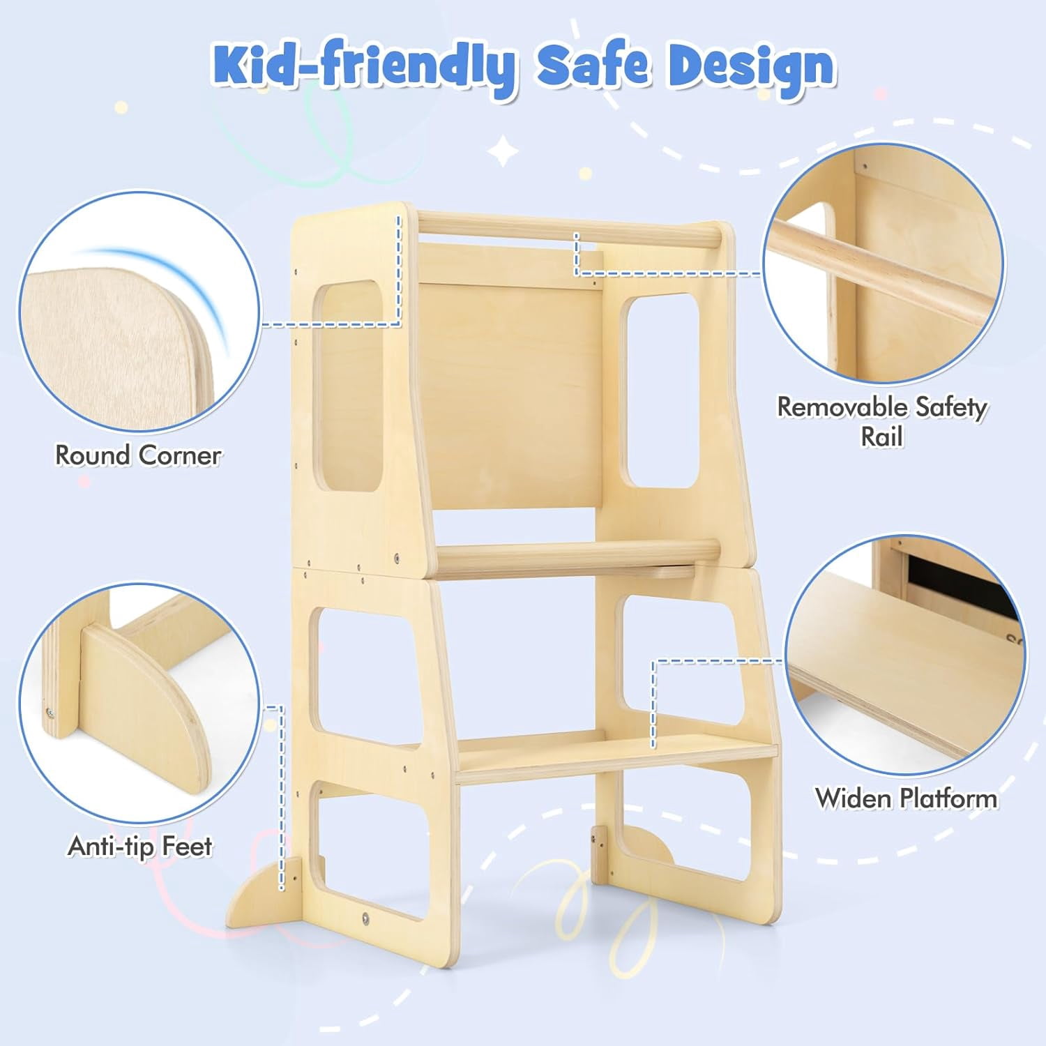 OLAKIDS Kids Table and Chair Set, 4 in 1 Foldable Wooden Activity Table with Blackboard Easel, Montessori Step Stool Table and Chair Set, Toddler Furniture Table for Playing Drawing Reading or Eating