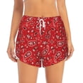 thumbnail image 2 of Balery Red Paisley Floral Pantalones cortos deportivos para mujer con forro y dos bolsillos, elásticos, para entrenamiento, gimnasio, yoga-Small, 2 of 7