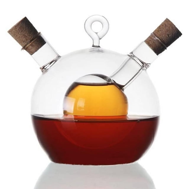 Dispensador de aceite y vinagre, botellas de vinagrera y aceite de oliva de vidrio de cocina 2 en 1 con tapones de corcho