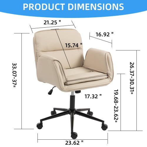 Criss Cross Chair with Wheels, Adjustable Armrests, Cloth Swivel Vanity Chair, Comfortable Office Chair, Adjustable Height Computer Makeup Gaming Desk Chair, Beige