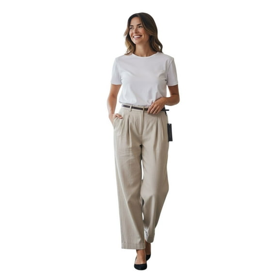 Donna Karan New York Women's Beige Wide-Leg Linen-Blend Cuffed Pants Size