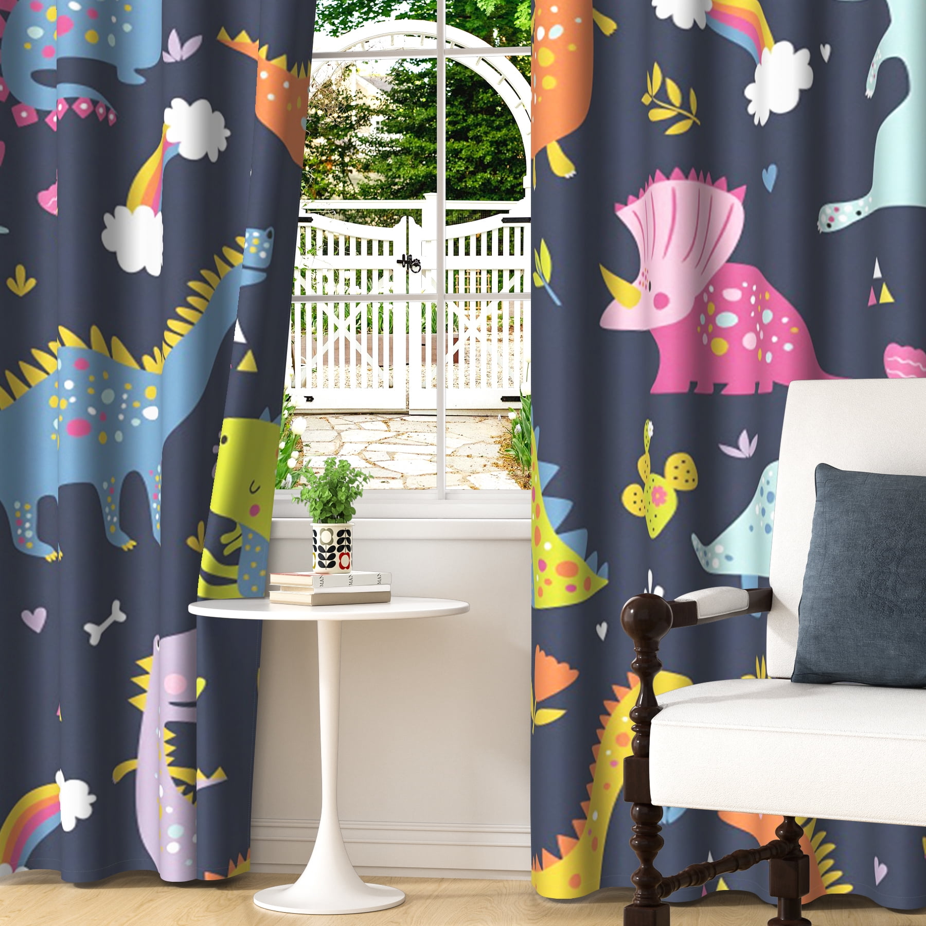 Lfeey Cute Dinosaur Cartoon Kids Room Blackout Curtains, Room Darkening Grommet Curtains, Black, 42x63 in, 2 Panels