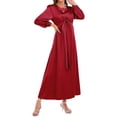 thumbnail image 5 of KelaJuan Women's Fall Midi Dress Long Sleeve Tie Knot Front Solid Color Satin Dress Long Flowy Dress, 5 of 6