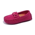 thumbnail image 4 of Hot Pink Girls Big Kids Solid Color Bow Moccasin Flats For Little Kids Hot Pink Faux Suede Slip On Casual Princess Loafers, 4 of 7