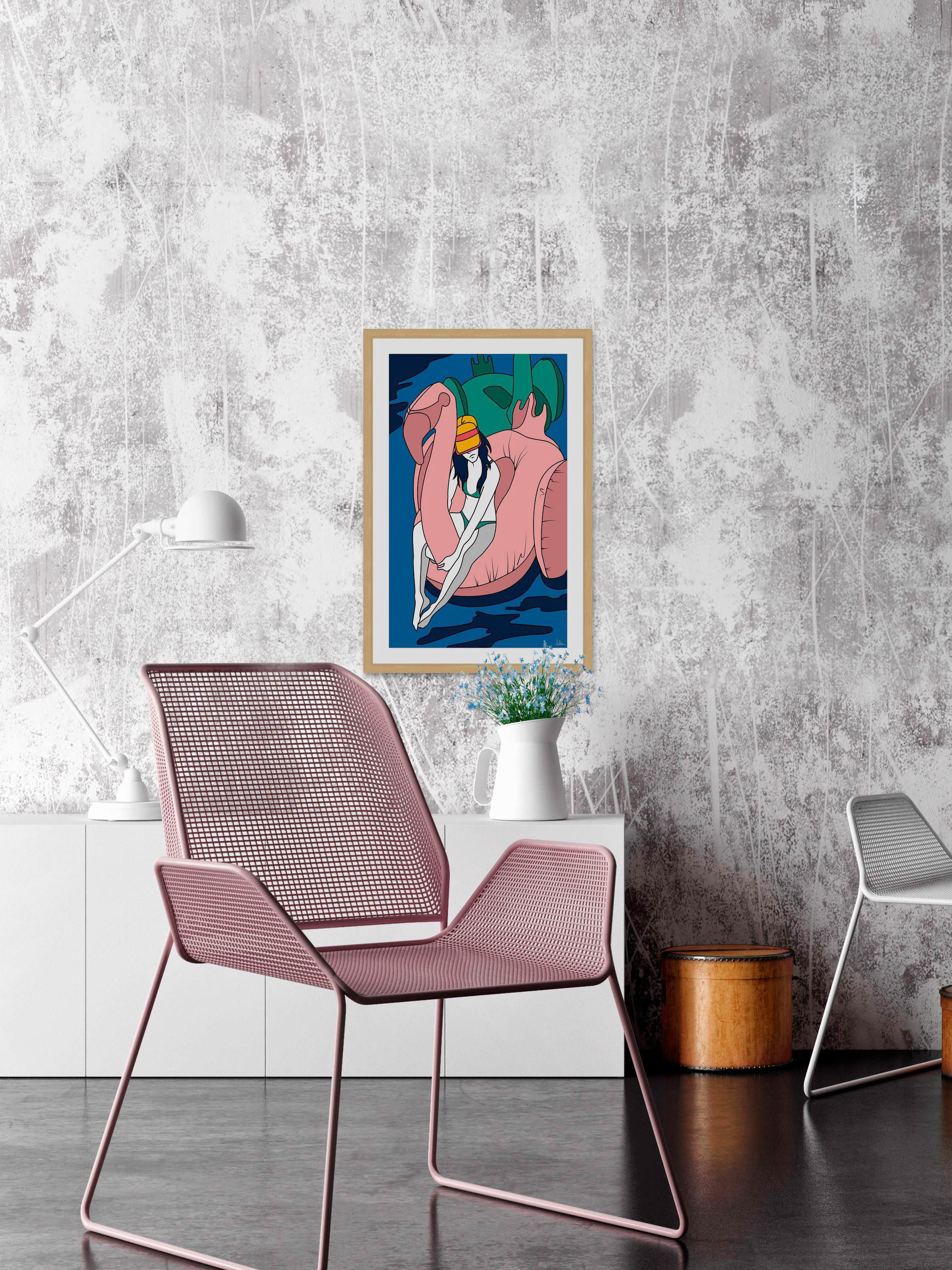 Floating Flamingo I Framed Painting Print